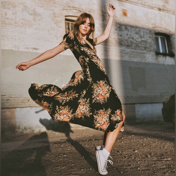 Free People Black Floral Maxi Dress - Picture 1 of 8
